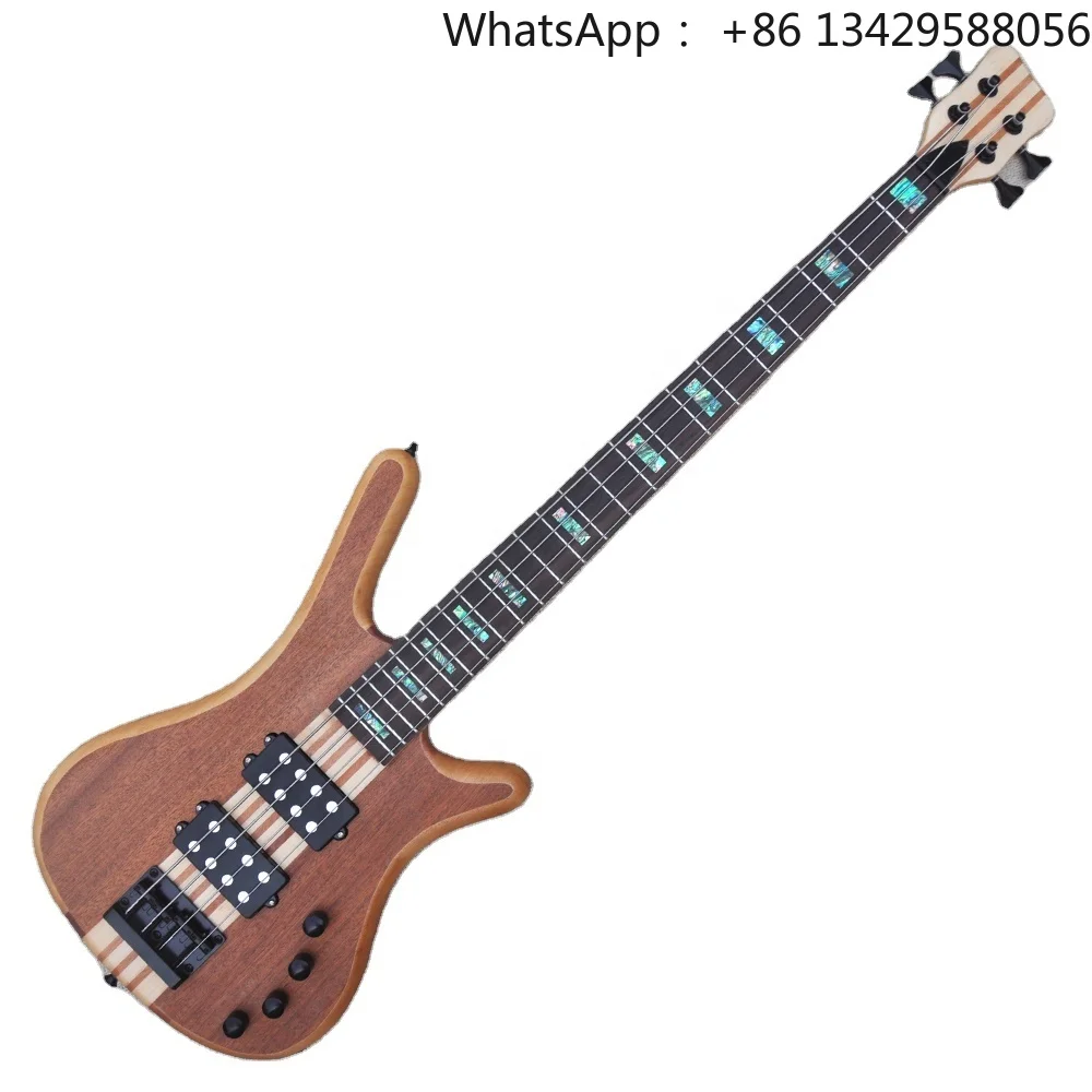 Flyoung Natural Wood Color Bass Neck Through Body Bass 4 Strings Abalone Fret Inlay