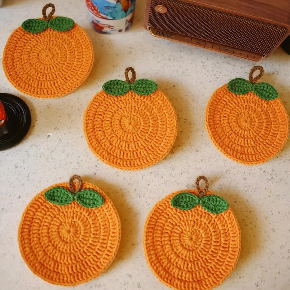 Handmade crochet orange cup mats - Special kitchen table insulation placemats - Coffee mats