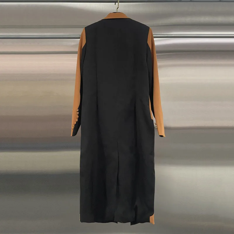 ANJY 2026 Spring Autumn New Women European Fashion Elegant High-End Trench Coat Ins Color Block Split Tide Versatile Chic A19153