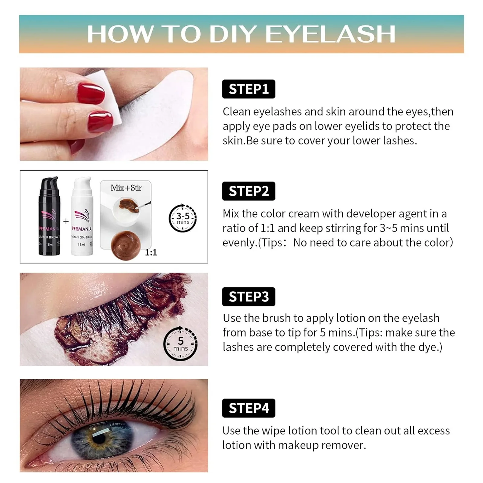 PERMANIA 15ml Training Kit for Eyebrow & Lash Hair Color Developer Black Lash Tint or Color Tint Health Beauty Tool