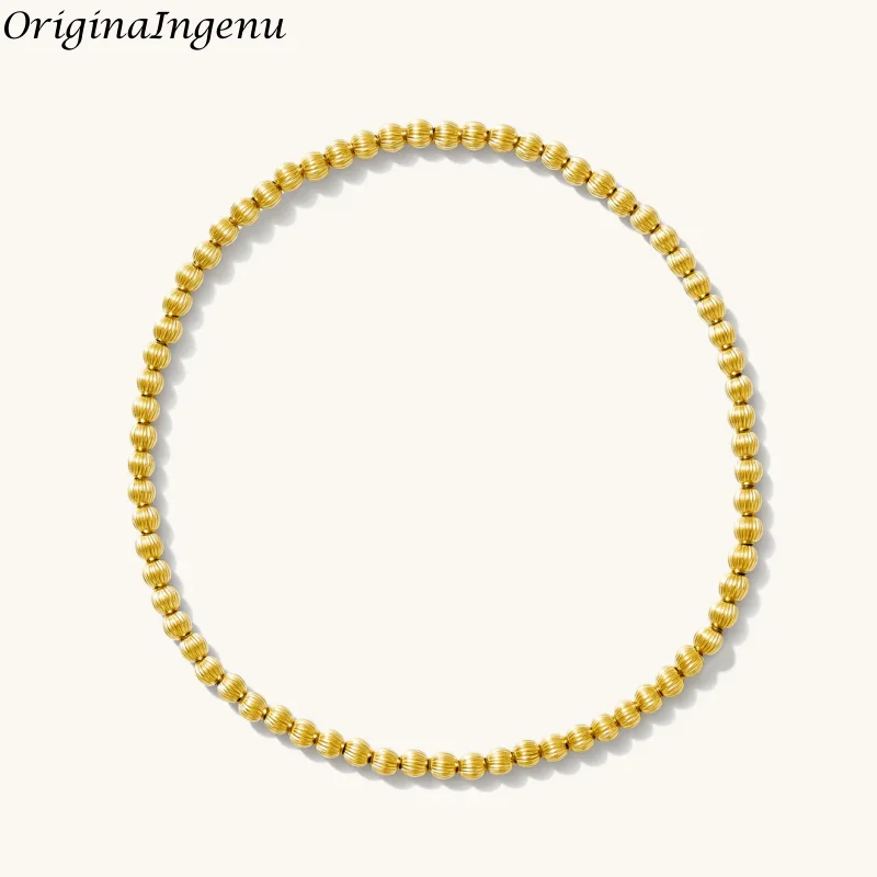 

Браслет из 14-каратного золота с ребристыми бусинами, эластичный, женские украшения, парные браслеты, подарки для женщин, золотые украшения