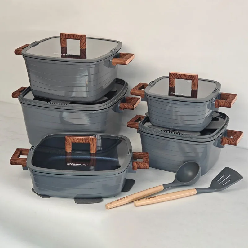 DONNOR 15 Stuks non-stick Vierkante Soeppan Set Bakeliet Handvat Stoofpot Koekenpan Kachel Universele Kookgerei Set melk Kookpot Set