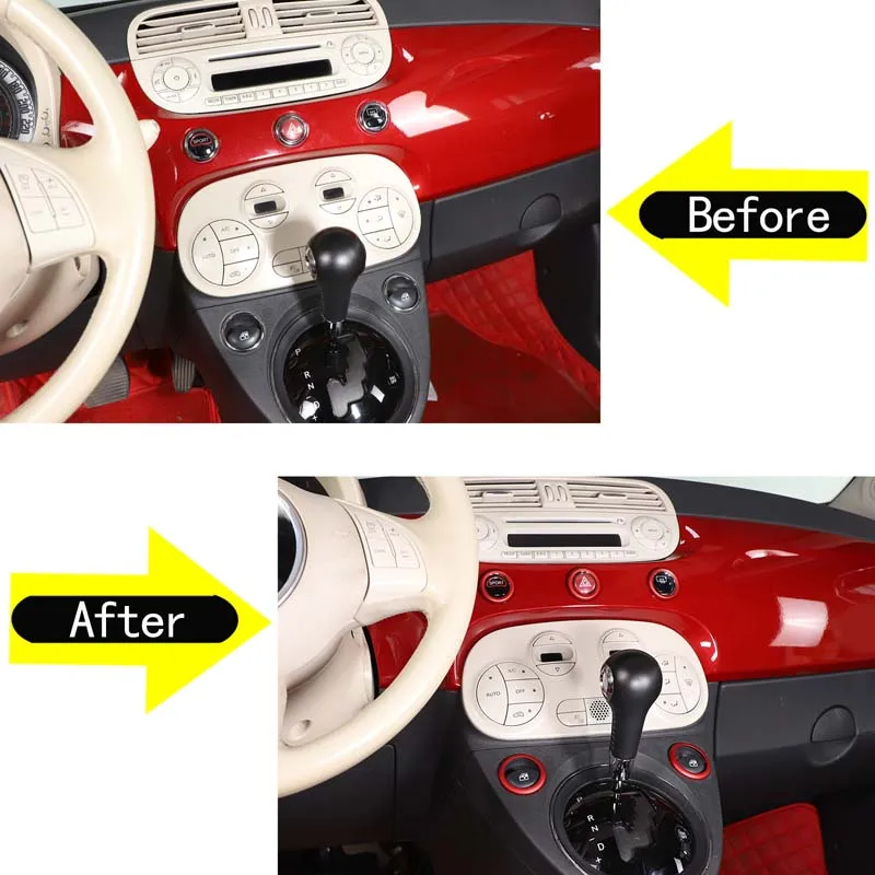 Per 2010-2022 Fiat 500 lega di alluminio rossa Console centrale per auto doppio vetro lampeggiante decorazione di sollevamento cerchio accessori per