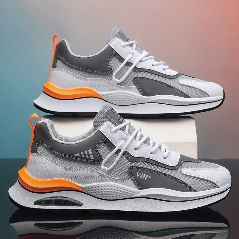 High Quality Men's Sneakers Mesh Breathable Casual Shoes Air Cushion Running Shoes for Men Lace Up Platform Shoe Tenis Masculino