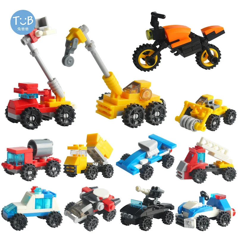 Blocks Racing car Engineering vehicle Motorcycle Model Set Small Building Blocks  Children Assembly Educational Toys For Childre