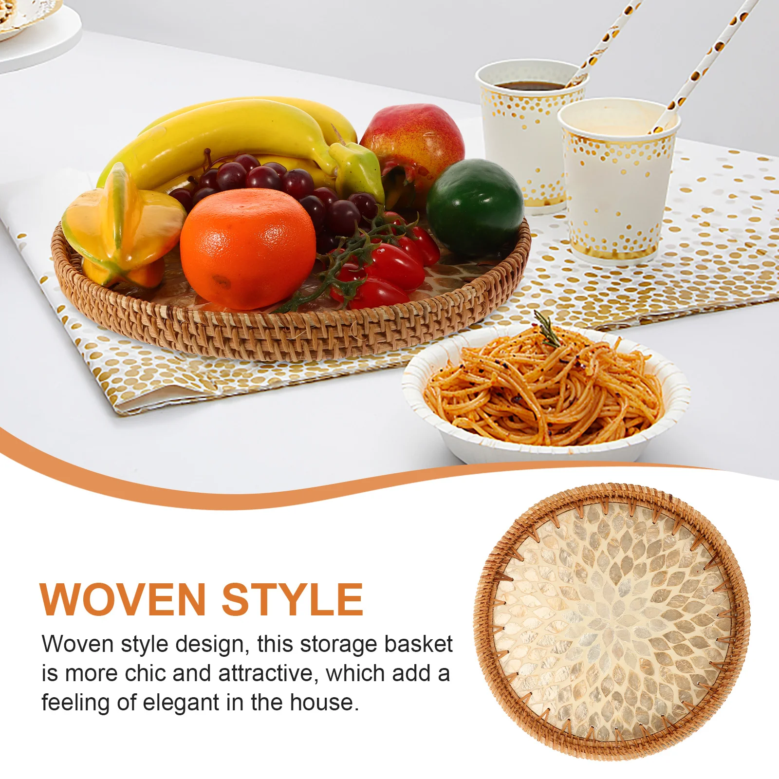 

Woven Seagrass Basket Large Capacity Round Storage Tray For Fruits Snacks Bread Kitchen Coffee Shop Decorative Organizer