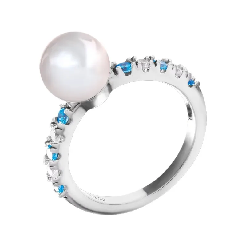 

Daisini 925 Sterling Silver Luxury Pearl Ring Embellished with Swarovski Blue Crystals White Gold Plated Fine Jewelry for Women