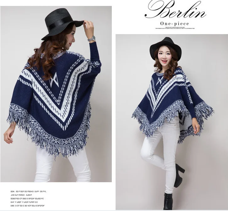 خريف شتاء جديد الكورية البلوز عباءة سترة المرأة شال شرابة عباءة دافئة يندبروف المعطف سيدة الرؤوس الحياكة عباءات بيضاء #5