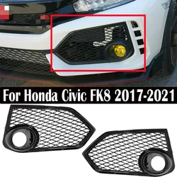 2pcs For Honda Civic Type R FK8 2017 2018 2019 2020 2021  Front Bumper Fog Light Cover Mesh Gloss Black Lamp Cover