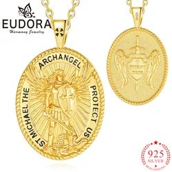 Eudora 925 Sterling Silver St.Michael Archangel Necklace 18K Gold Cross Warrior Amulet Pendant Christianity Jewelry Men Gift