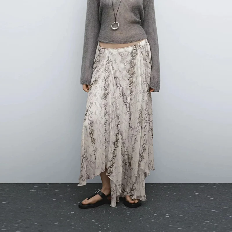 

Весенняя женская асимметричная юбка с модным змеиным принтом Z из полиэфирного волокна 00% подходит для всех Sles 2025 сезонная коллекция