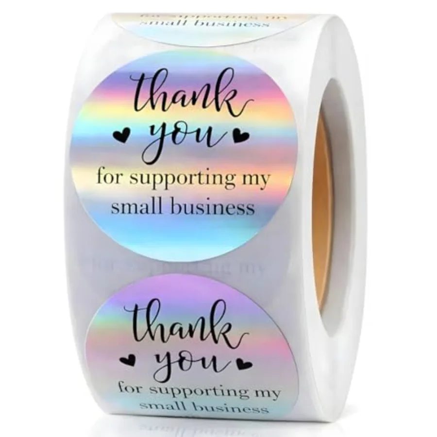 

500 PCS Holographic Thank You for Supporting My Small Business Stickers 1.5 Inch Round Self-Adhesive Waterproof Labels Eye-Catc
