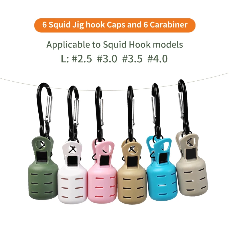 New Squid Jig Bait Protector Kit 6pcs Webfoot Octopus Egi Hook Cover Cuttlefish Umbrella Lure Cap with Carabiner Sea Accessories