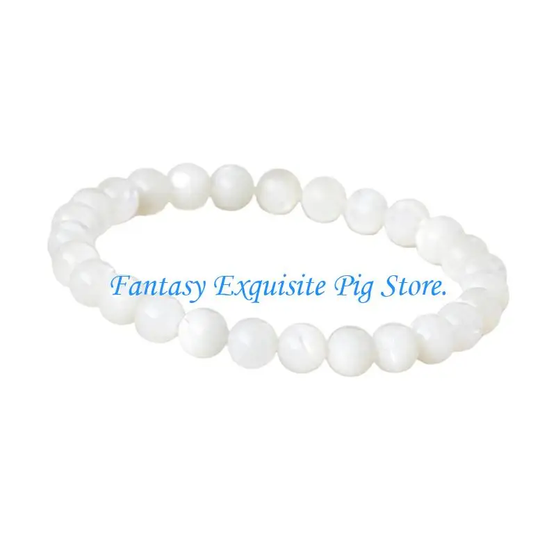 White Bead Bracelet with Polished Soft Reflective Look and Elastic Cord 
