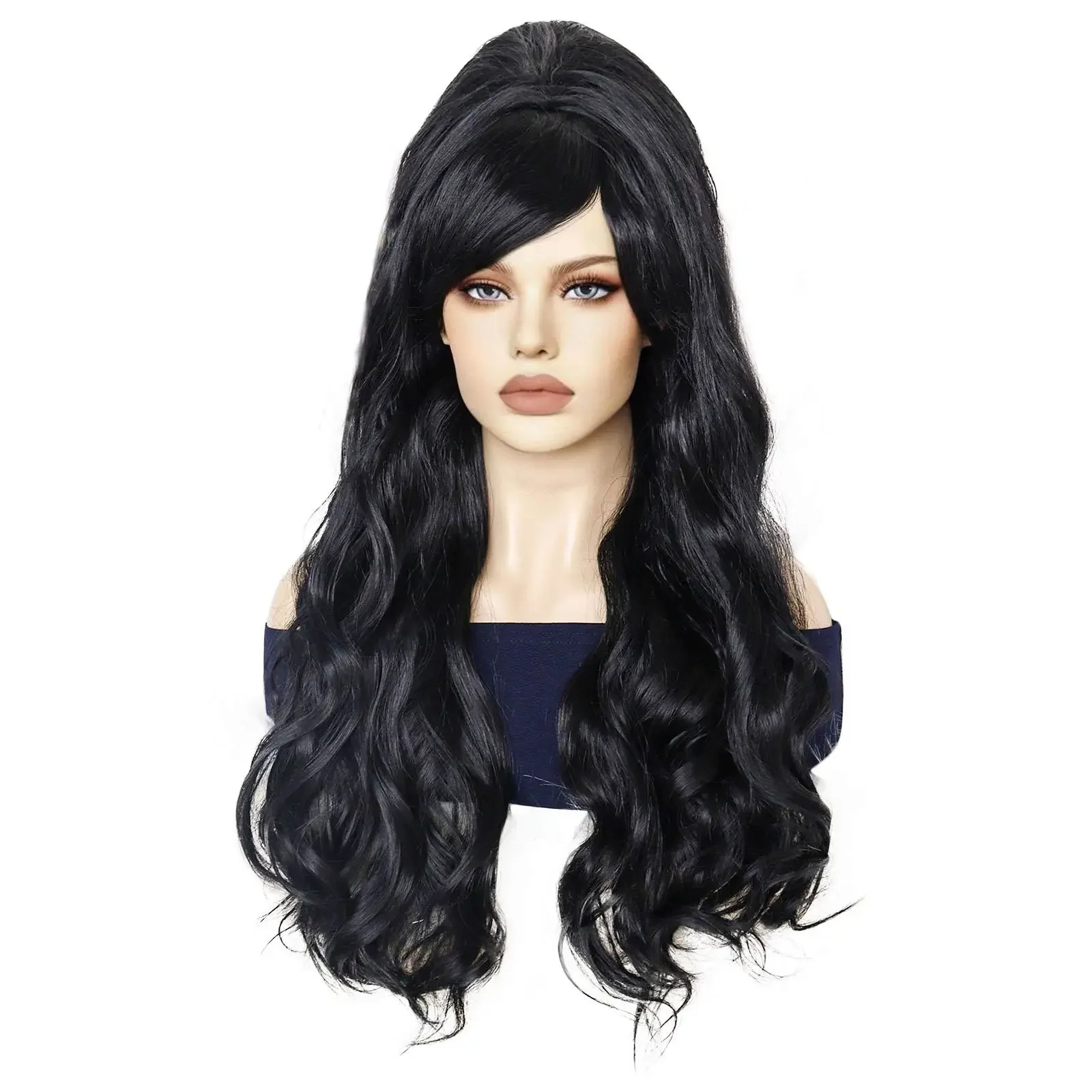 Loose Wave Black Women's Wig 60's Style Beehive Wigs For Disco Lady Womens Curly Long Heat Resistant Synthetic Hair 24 Inch 2025