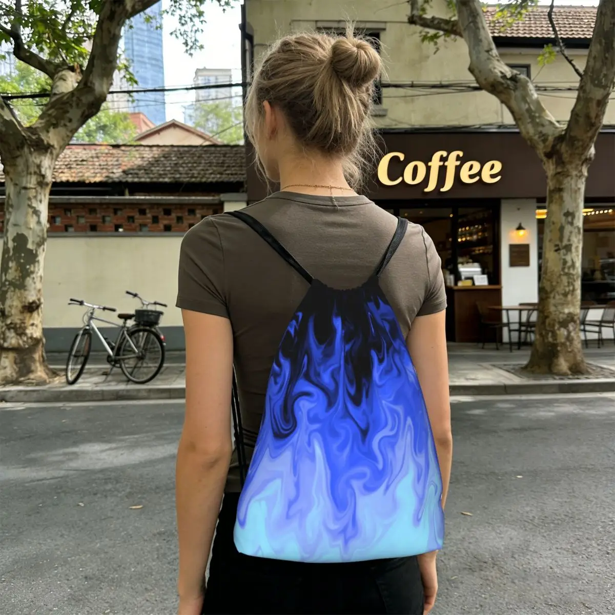 

Burning Fire In The Dark Backpacks Fashion Drawstring Bags Sports Bag Book Bags for Travel School