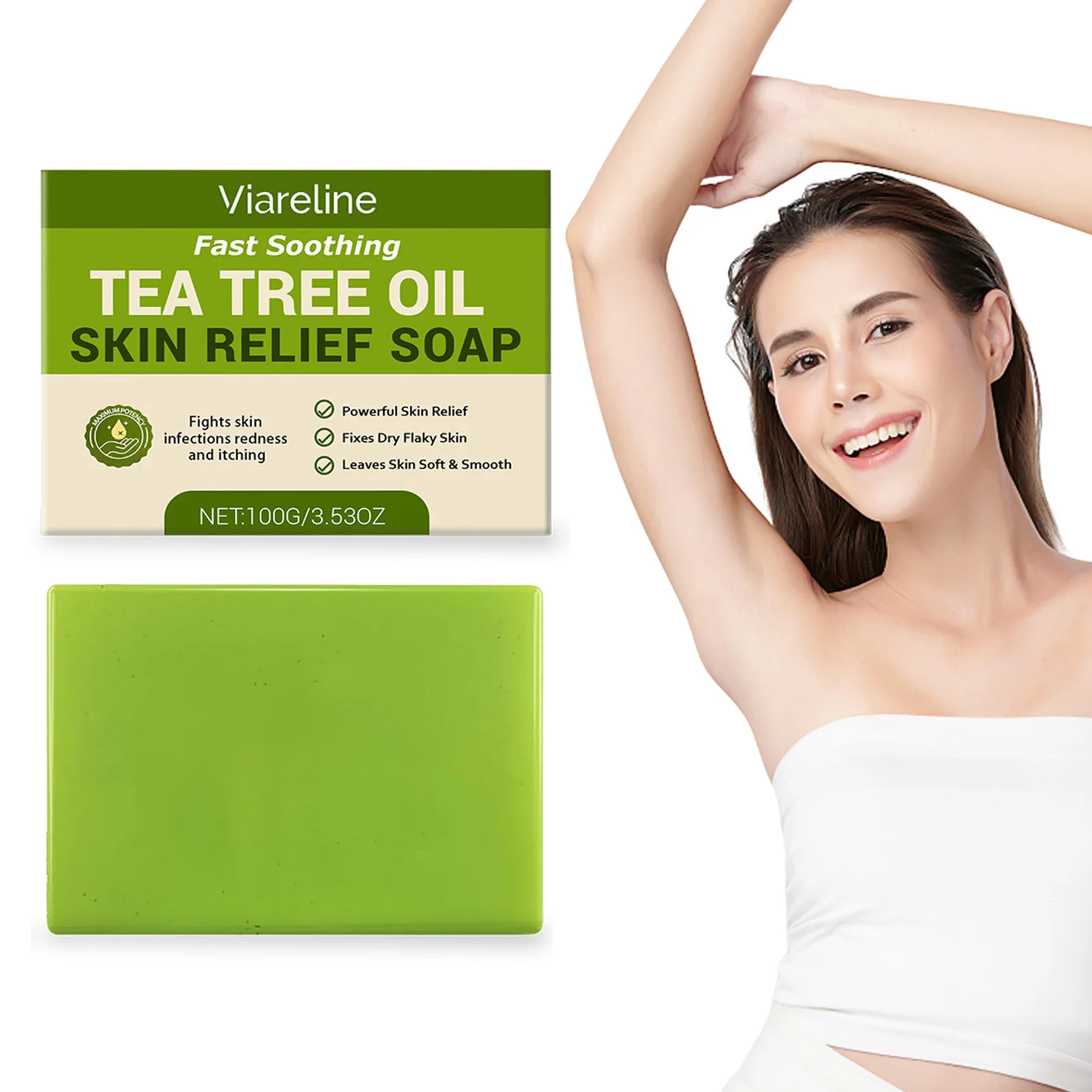 

100g Tea Tree Oil Soap Bar Deep Cleansing Brighten Oil Control Remove Dark Acne Pimples Vegan Bath Wash for All Skin Types