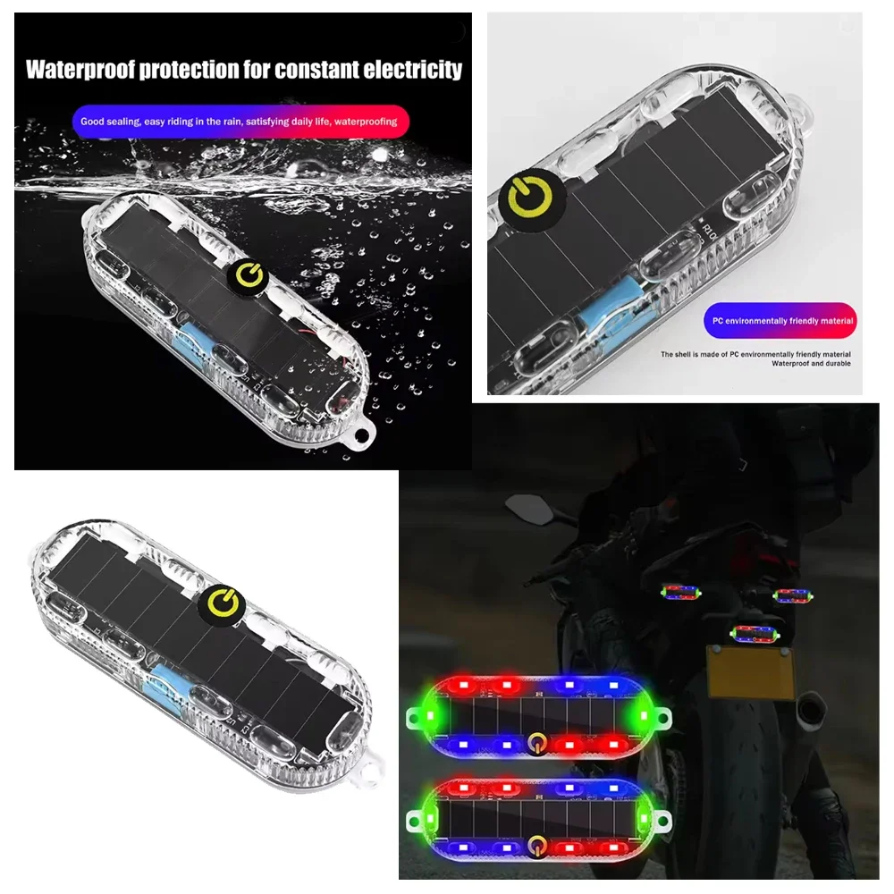 Plastic Solar Warning Light Waterproof Design High Visibility Motorcycle Tail Light Solar Charging Anti-rear Collision Light