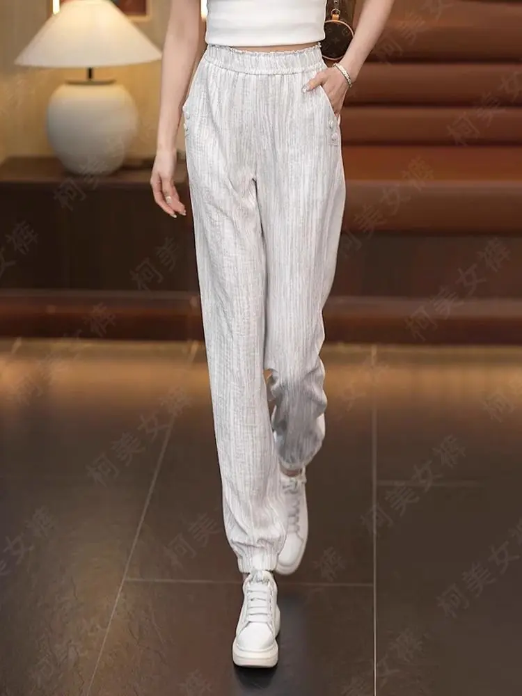 

Женские шаровары из хлопка и льна, лето 202, новые свободные брюки-фонарики с высокой талией, повседневные брюки