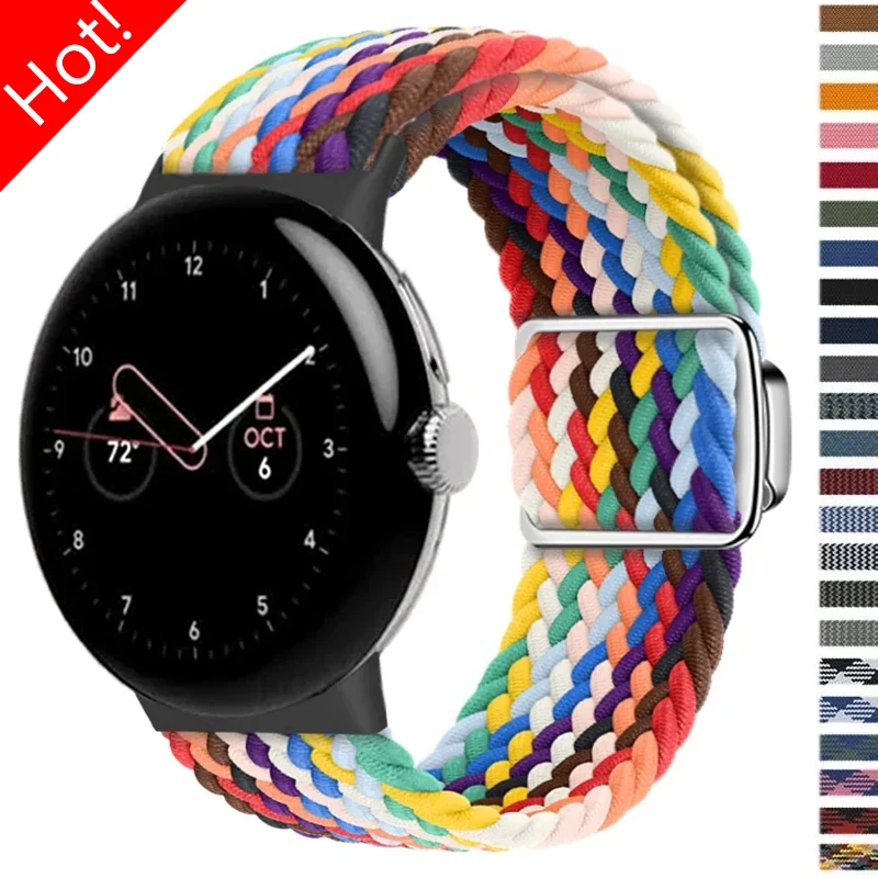 Nylon Braided Band for Google Pixel Watch 2 Band Magnetic Clasp Buckle Solo Loop Strap for Google Pixel Soft Elastic Bracelet