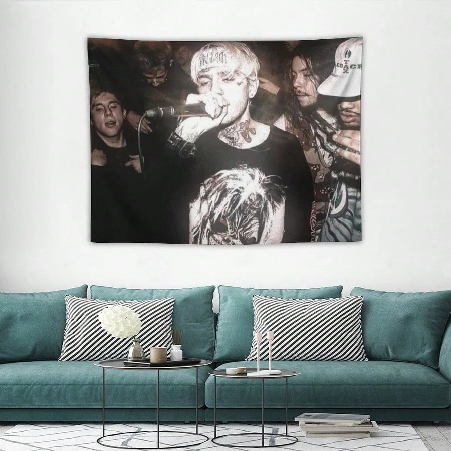 1 Stück Lil Peep Live-Konzert-Wandteppich, Polyester 2D-Flachdruck, Emo-Rap-Wandbehang für Schlafzimmer & Musikstudio, Vintage Monochrom