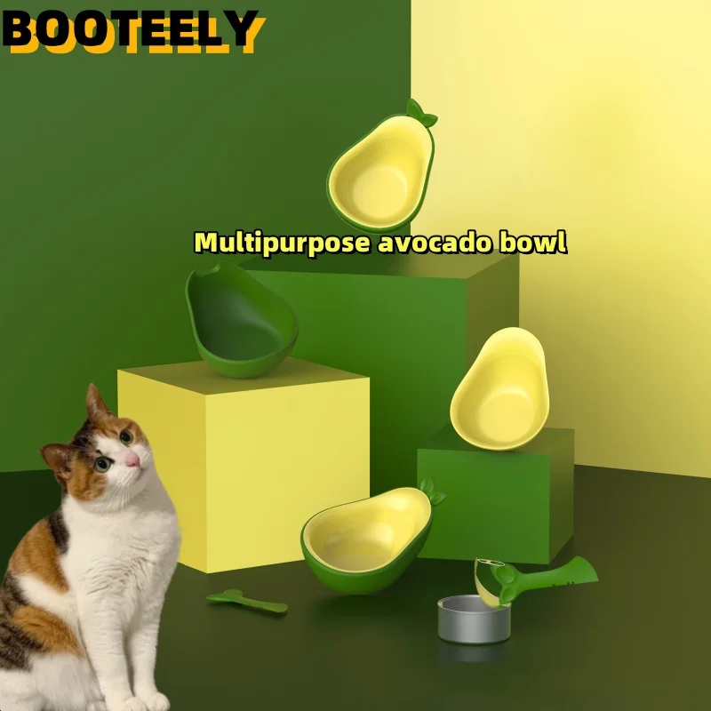 BOOTEELY Neue 3-in-1 Multifunktionale Avocado-Tiernapf-Set: Futter- und Trinknapf mit Dosenöffner und Neigbarem Nackenschutz für Katzen