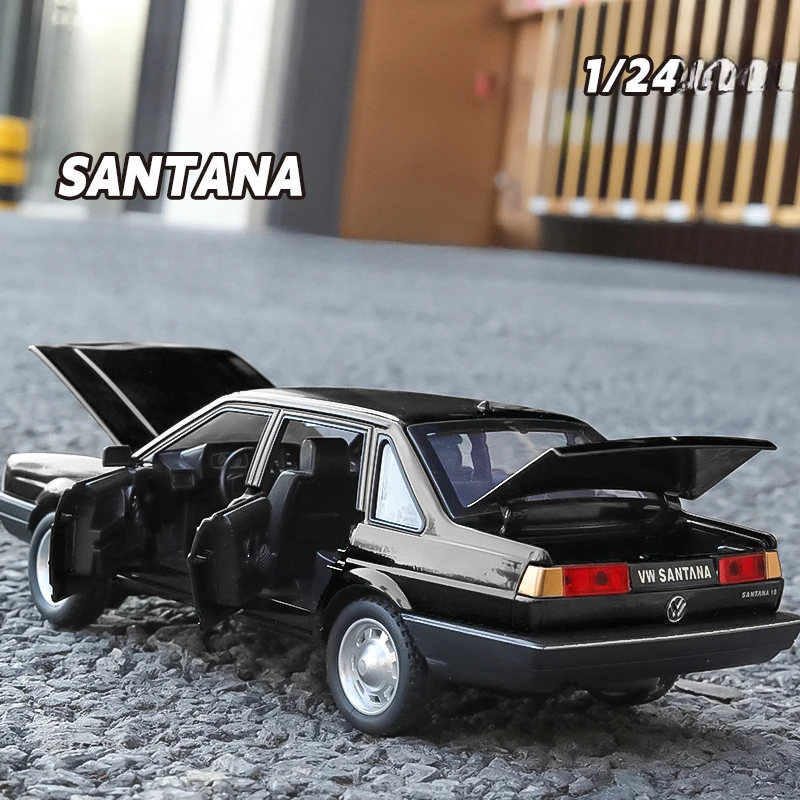 Simulation 1/24 Scale Volkswagen Santana Vintage Car Model Sound Light Collective Metal Toys Vehicles Diecast Voiture Miniauto