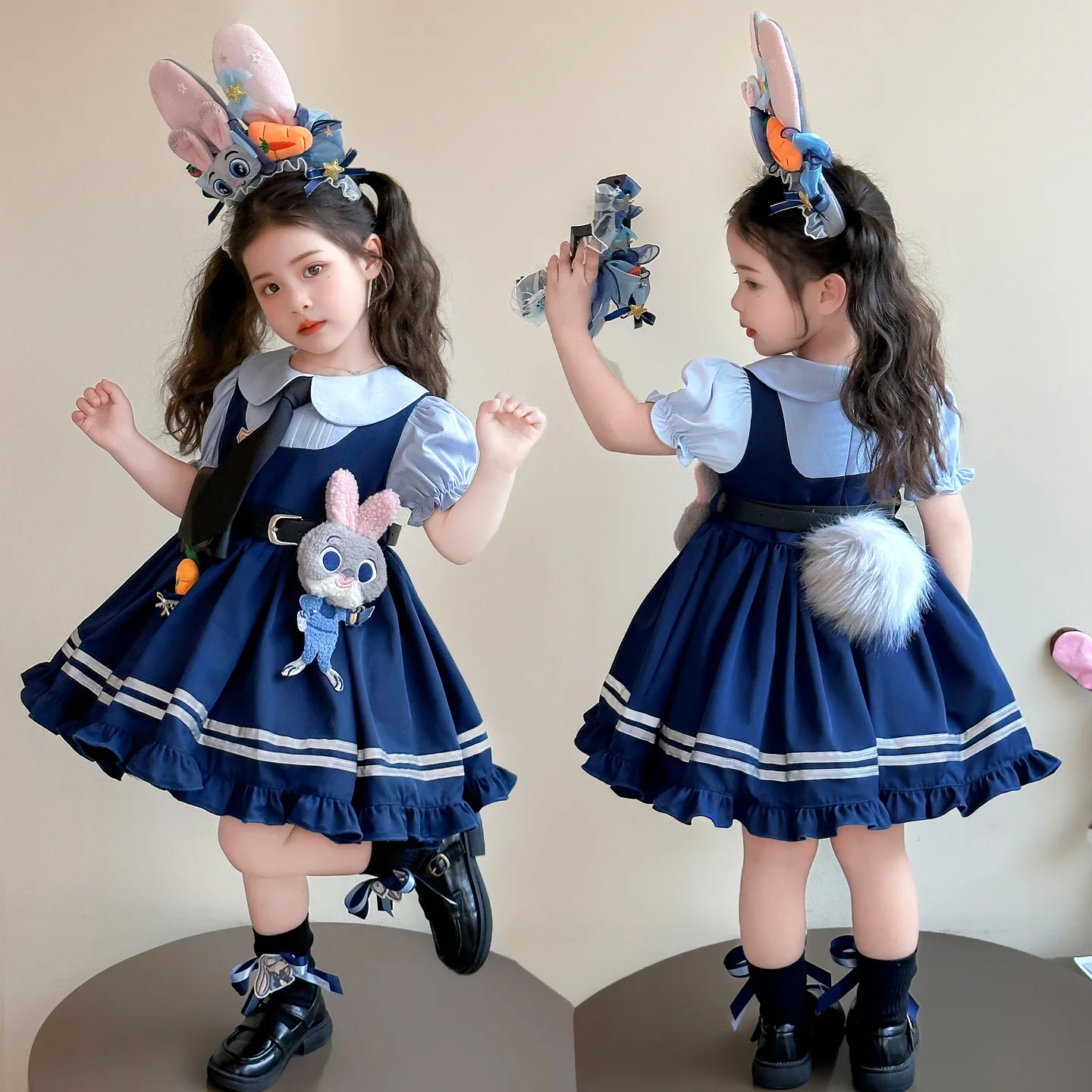

Judy Officer Costumes Short-Sleeved Lolita Dress Girls Halloween Carnival Zootopia Rabbit Cosplay Fancy Dress Birthday Gift