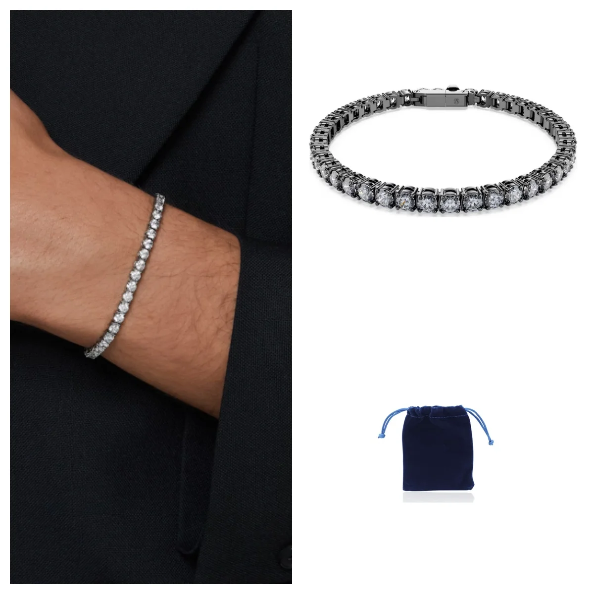 

Matrix Tennis bracelet Round cut, Gray, Ruthenium plated
