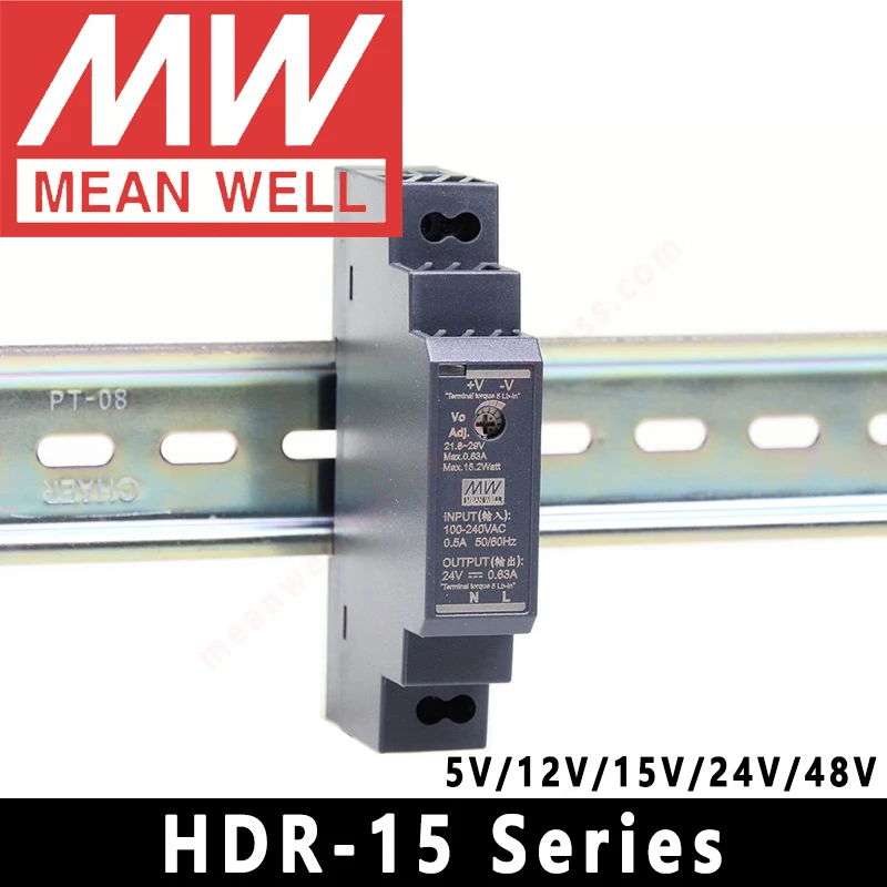 Mean Well DIN Rail LED Driver HDR-15 Series meanwell 5v/12v/15v/24v/48v LED Transformer LED Power Supply Adapter