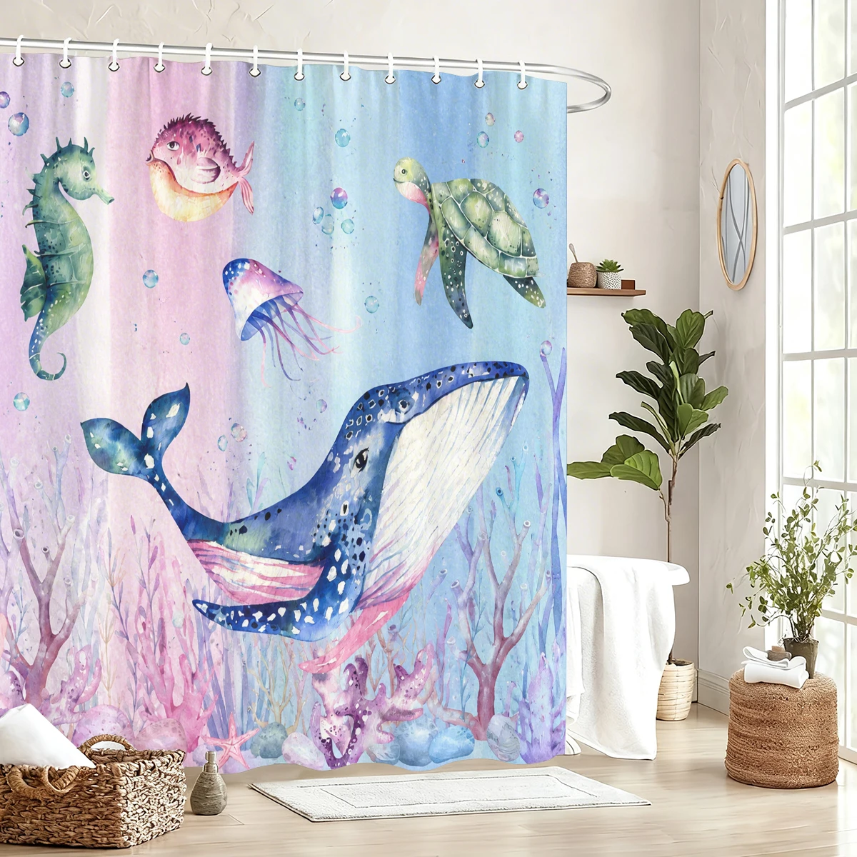 Vibrant Patterned Polyester Bathtub Curtain - Charming Printed Shower Curtain for Bathroom Decor, Assorted Lovely Designs
