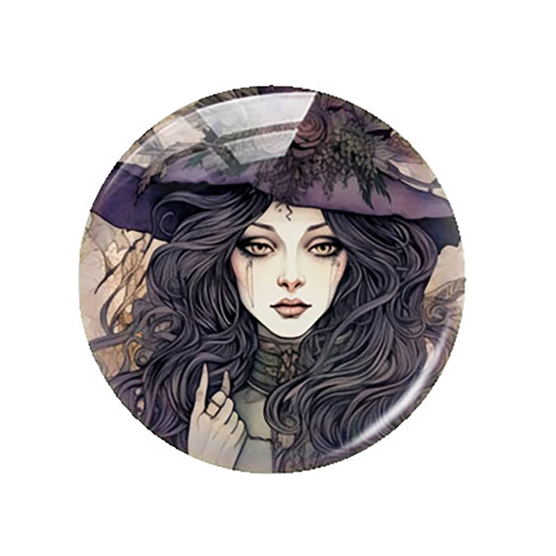 Handmade Halloween Mystical Witch Girl Photo Glass Cabochon Charms Flatback Demo Flat Back Cameo For Diy Jewelry Making