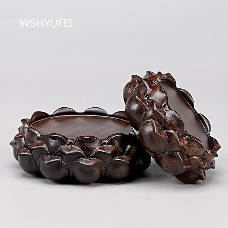 Wood Carved Lotus Display Base Solid Wood Lotus Flower Stand Buddha Statue Support Holder Buddhist Altar Decorative Pedestal