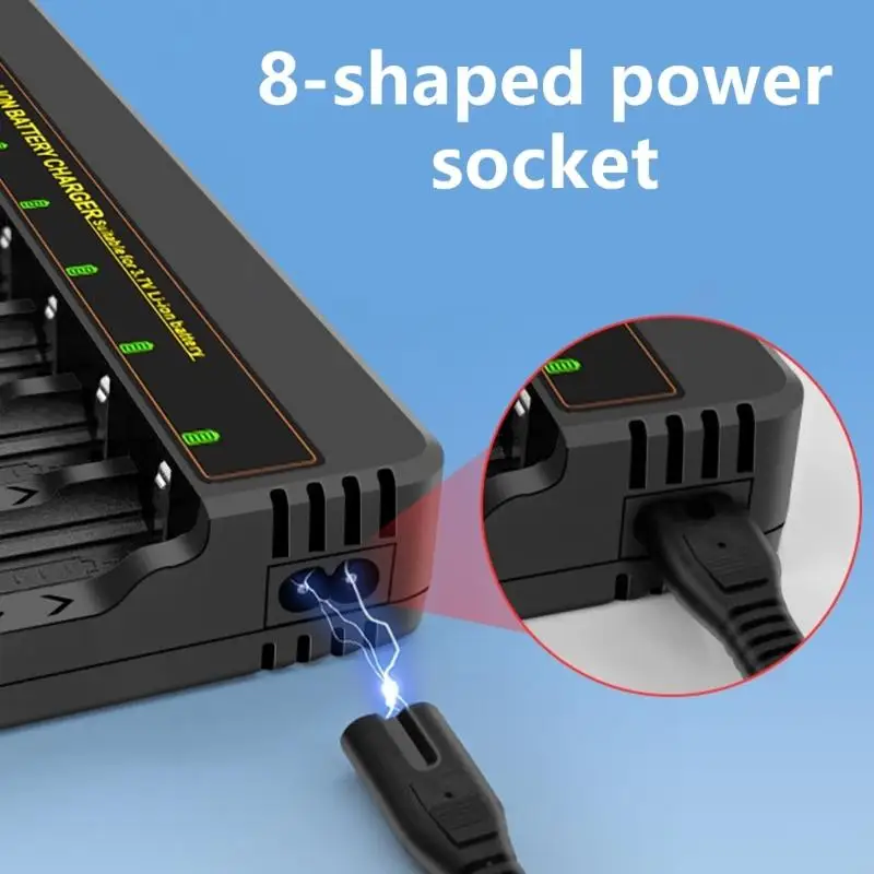 62KA 8-Slot 18650 Battery Charging Dock Adapter AC100-240V INPUT مع مصباح عطل LED لـ 3.7-4.2V 18650/26650/14500