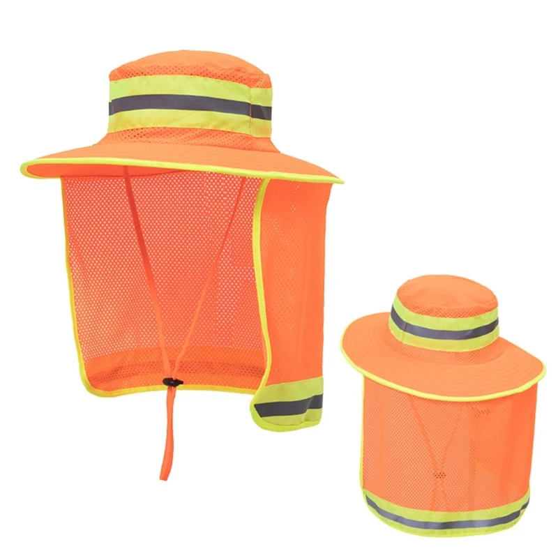 652F Reflective Bucket Cap Rave High Visibility Bucket Hat With Neck Flap Large Reflective Safety Hat Cooling Ranger Hat