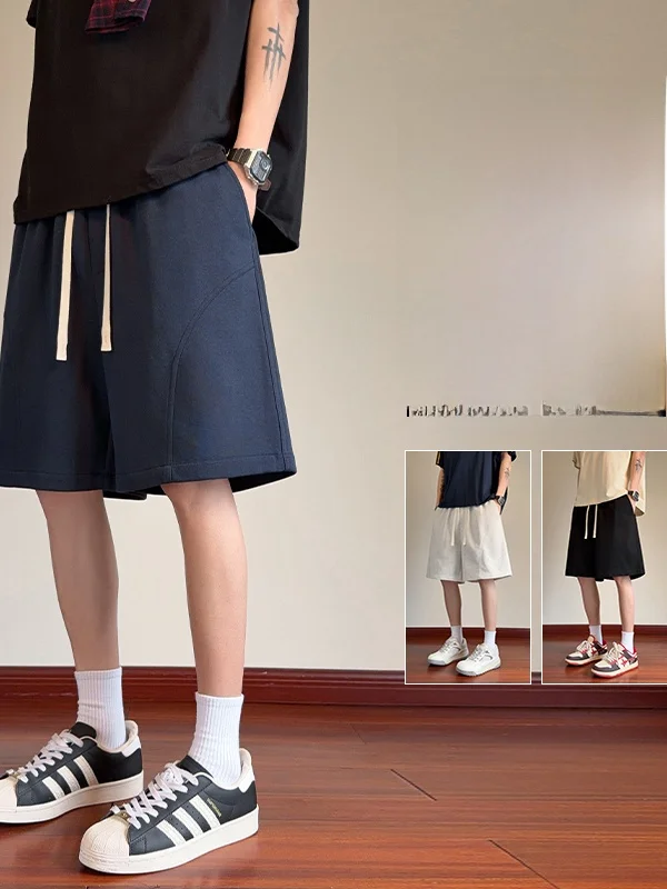 

Navy Blue Men's ort Pants Summer Outdoor Running Fitn Sports Straight Leg Medium Length Casual Trousers American Sle