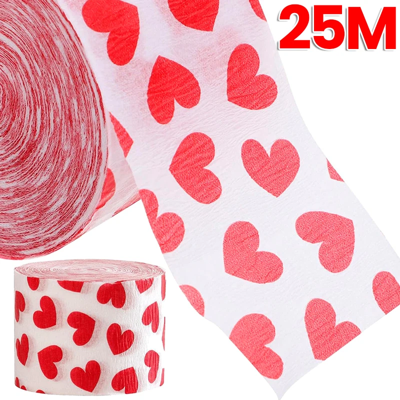 25M Valentines Day Red Crepe Paper Ribbon Roll Heart Pattern Garland Streamers Pendant Wedding Anniversary Celebration Decor