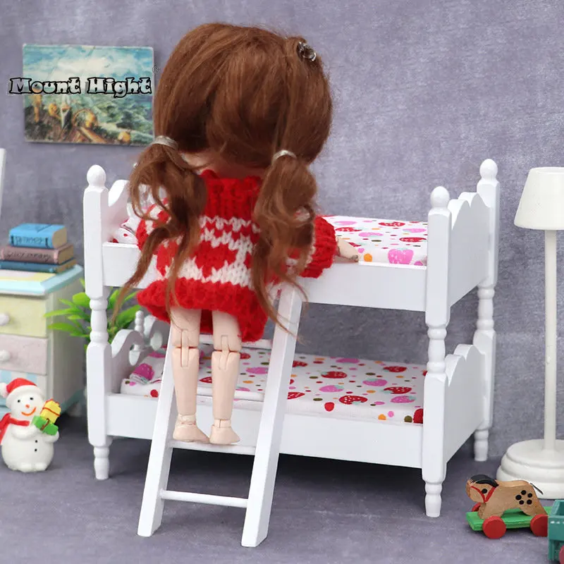 1/12 Dollhouse Mini Single/Double Bed Home Bedroom Furniture Toy Gift Living Room Furniture Model Beautiful Handmade Wooden Toy