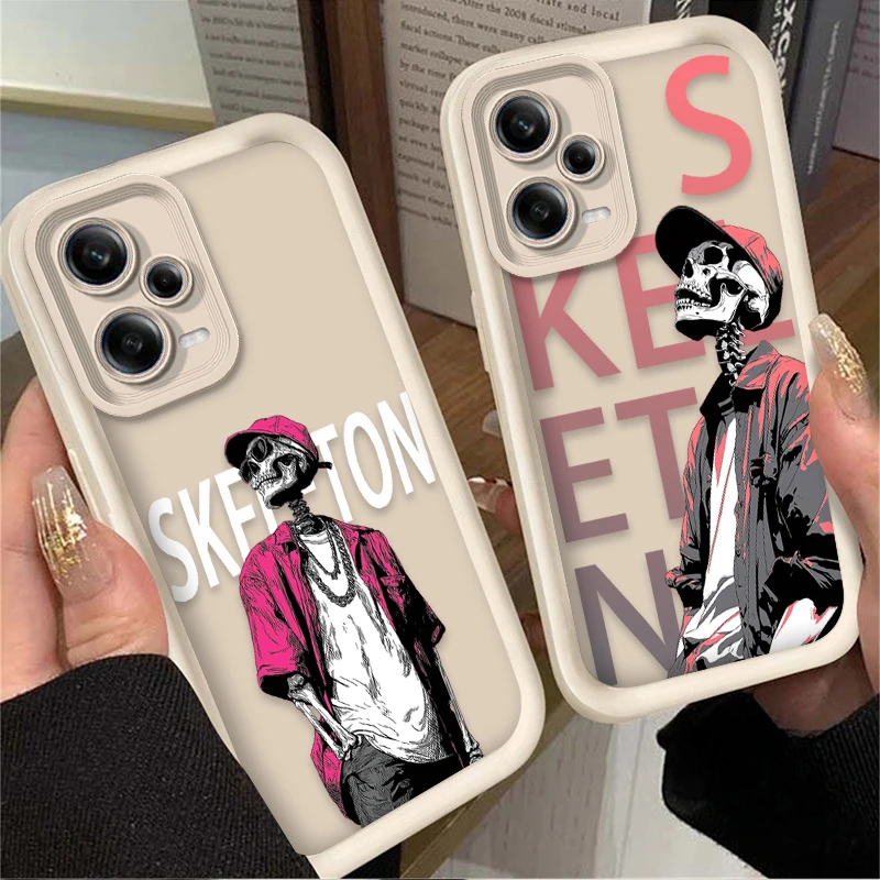Street Fashion Skeleton Telefoon Case Voor Xiaomi Redmi Note 13 14 12 11 Pro Plus 5G 14S 12S 11S 10S 10 9 Redmi 14C 13C 12C 12 4G