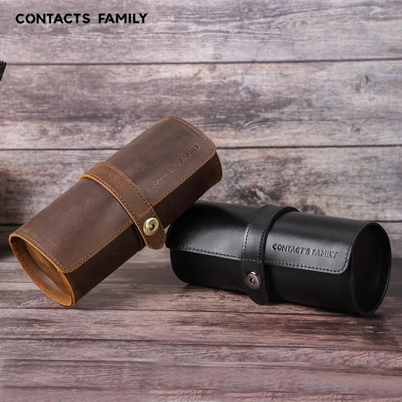 Leather watch case - 3 pieces in a set - round clasp outdoor travel watch storage box - in stock