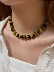 10mm Natural Tiger Eye Stone Beads Necklaces Men Fashion round Bead Necklaces for Women New Design accessories