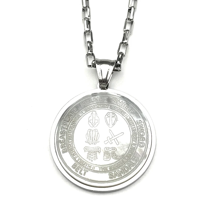 ทั้งเกราะของพระเจ้า Shell จี้สร้อยคอสําหรับหญิงชายสแตนเลส Talisman คริสเตียน Spiritual เกราะป้องกันเครื่องประดับ