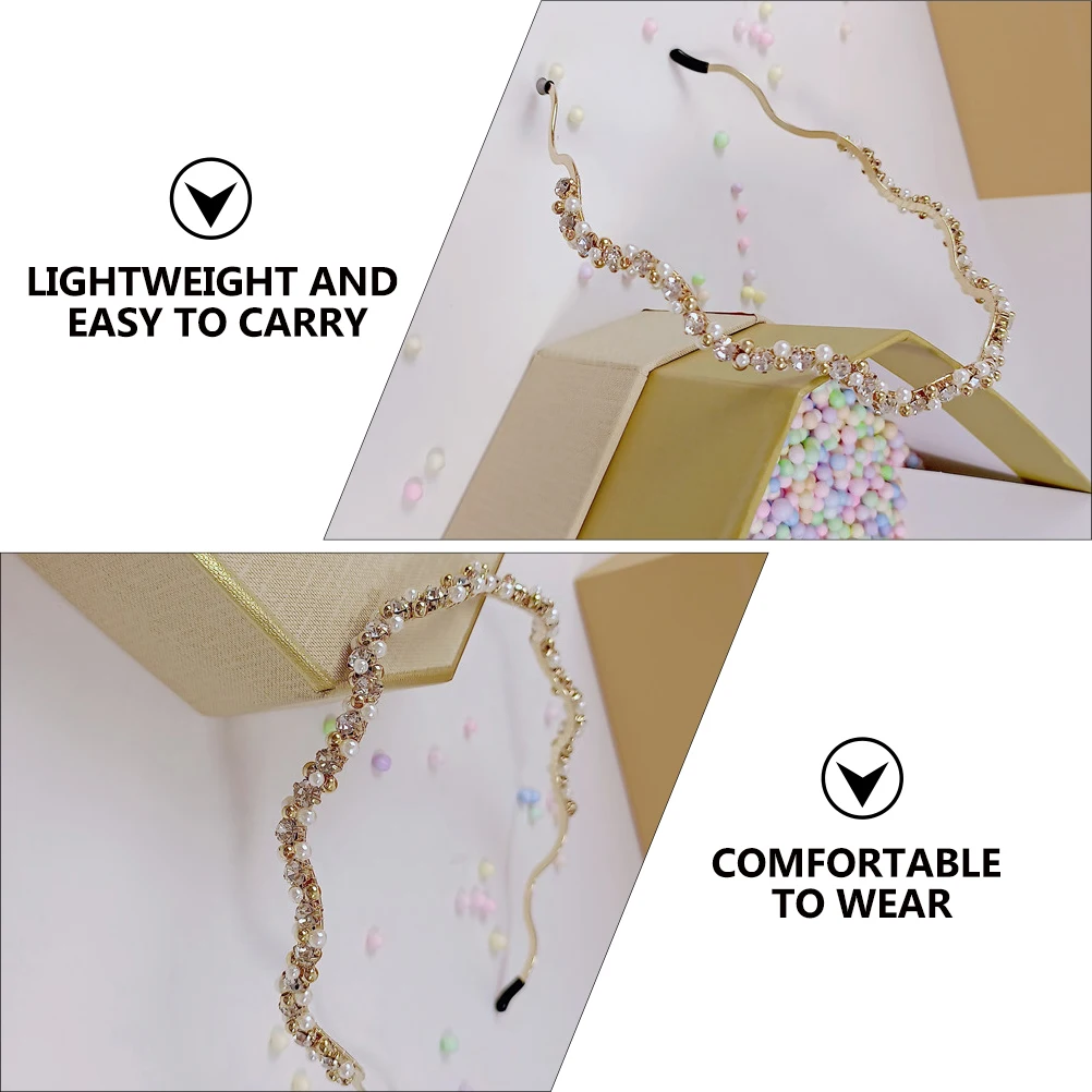 

Повязка на голову со стразами и жемчугом волнистой формы, легкий аксессуар для волос на свадьбу, день рождения, элегантная повязка для волос с жемчугом для женщин