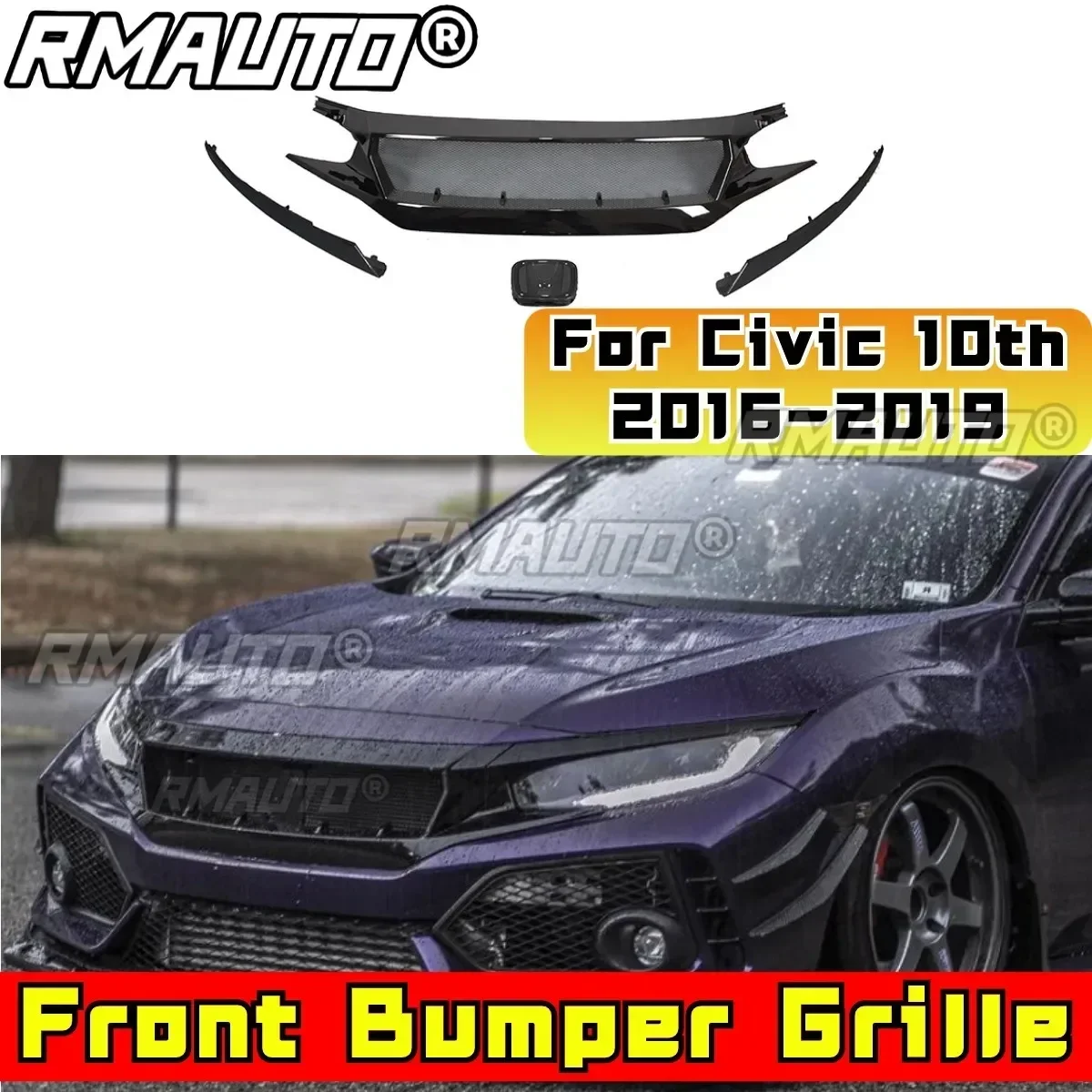 Front Racing Facelift Upper Radiator Grilles For The 10th Gen of Civic 2016-2019 Car Front Bumper Racing Grille Body Kit