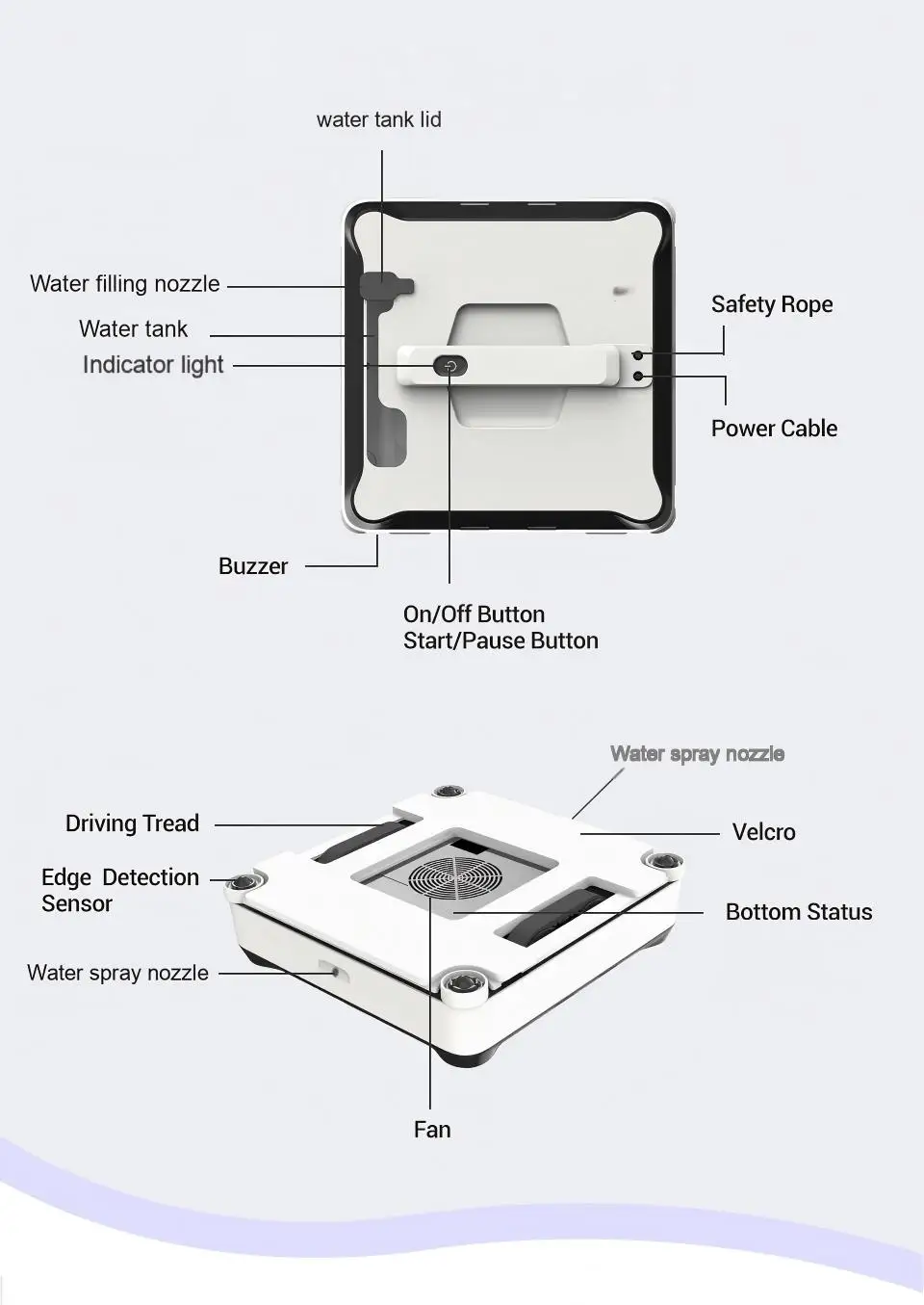 Electric Window Cleaning Robot, Brushless Motor Dual Spray Intelligent Planning 3 Modes App-Controlled Glass Cleaner