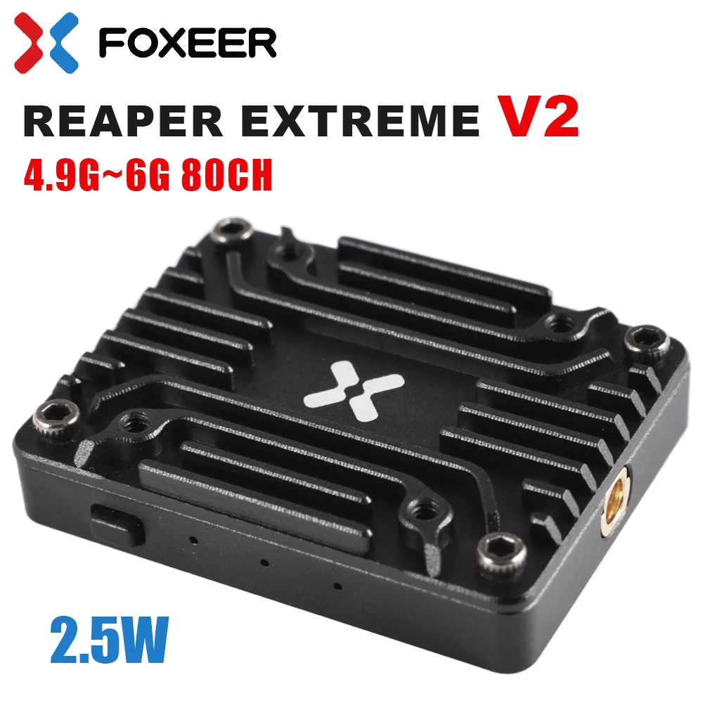 Foxeer 4.9-6G Reaper Extreme V2 2.5W High Power 80CH VTX FPV-videozender met CNC-shell Ingebouwde microfoon voor RC FPV-drones