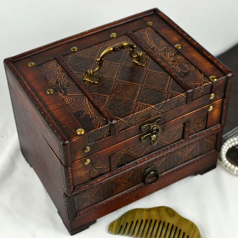 Old jewelry box, vanity box, retro mirror storage box.