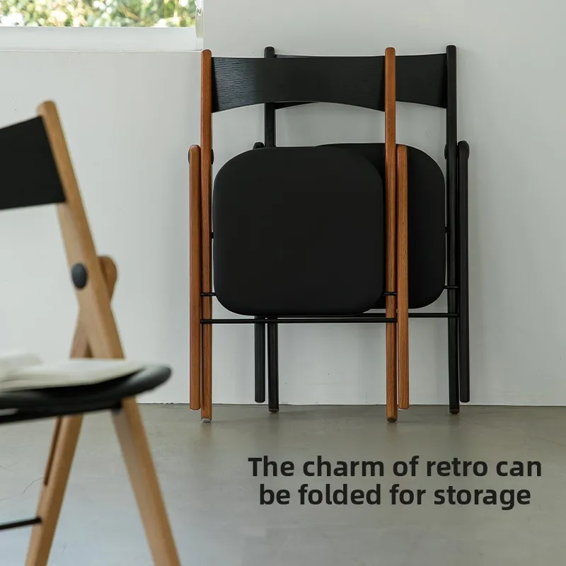 

Designer Dining Chair Solid Wood Folding Kitchen Chairs with Backrest Portable Conference Room Chairs Stackable Modern Furniture