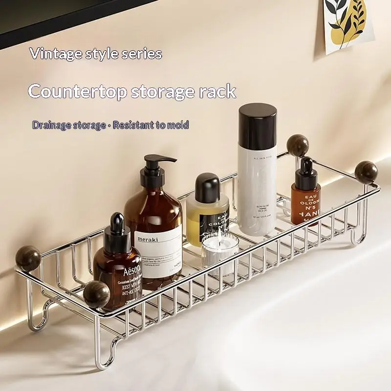 Stainless Steel Countertop Drain Rack Rust Resistant Coating Wood Knobs Space Saving Kitchen Sink Dish Storage Organizer