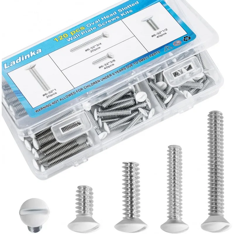 120 Pieces of White Wall Panel Screw Kit #6-32 Threaded Fasteners in 4 Different Lengths.